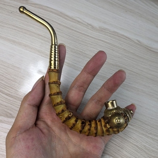 贵州竹子烟杆弯式15CM旱烟斗竹节弯烟杆老式短款旱烟袋便携竹根的