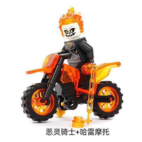 优质超级英雄恶灵骑士骷髅积木小人仔火焰地狱马灵魂哈雷摩托