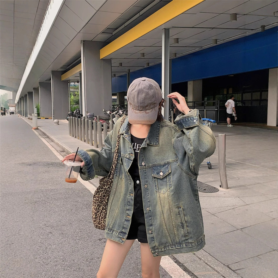 抖音爆款复古美式牛仔外套女高街潮牌宽松情侣休闲宽松夹克上衣潮