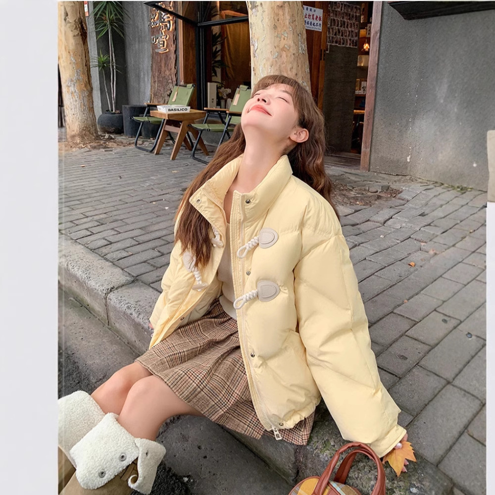 正品专柜短款羽绒棉服女2024新款韩版牛角扣加厚小个子面包服