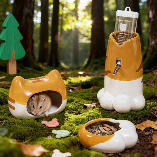 仓鼠躲避屋陶瓷窝冰屋喂食饮水器
