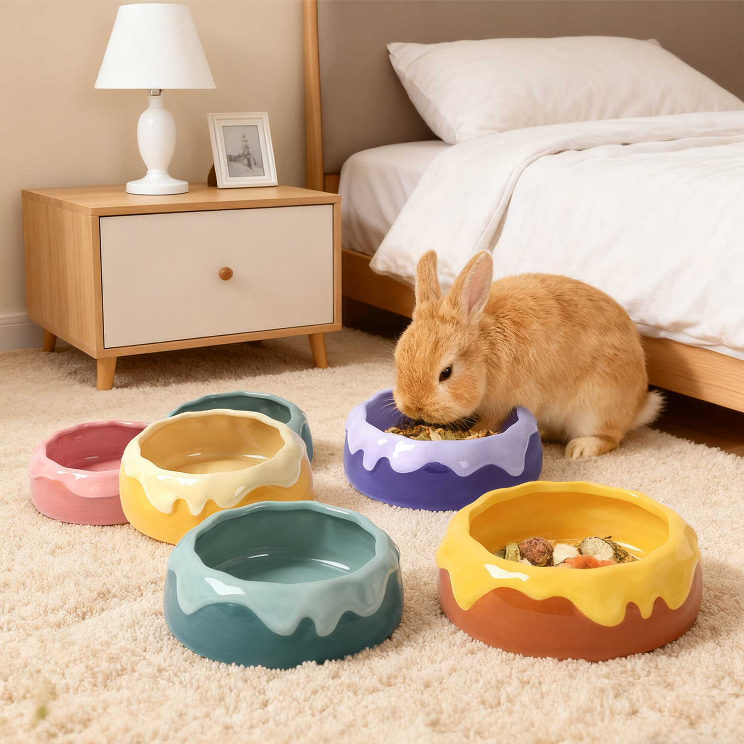 兔子陶瓷防打翻大容量喂食器豚鼠