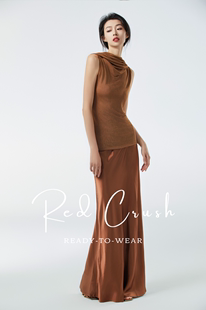 五色 RedCrush 经典 加长版 定染日本进口三醋酸缎光斜裁拖地半裙