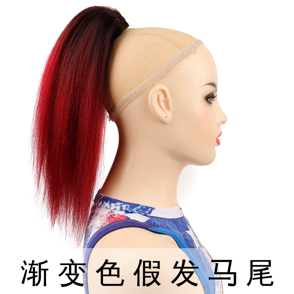 黑色酒红真发假发马尾 混合真发彩色假发马尾 真发YAKY丝短发马尾