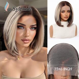 6Futura透气glueless短发直blonde免发网头发 蕾丝假发女全头套13