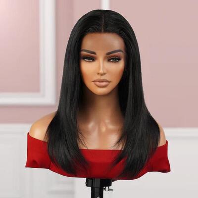 中分顺直直发前蕾丝整顶假发头套高温丝化纤可做卷synthetic wig