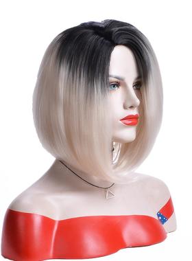 TK货源假发欧美女士渐变色BoBo头化纤头套许昌厂家海外仓已经代发