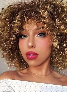 非洲外贸爆炸头小卷假发女士头套短款黑人小卷头套Curly Afro Wig
