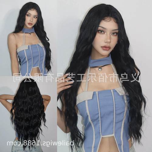 黑色中分小T前蕾丝假发全头套长卷发30inch化纤女头套黑人卷hiar