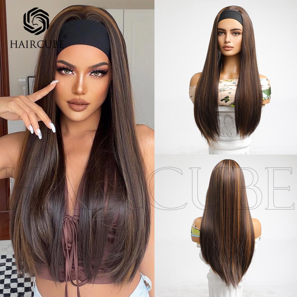 HAIRCUBE 24inch发带假发欧美风混合棕色长直发wigs厂家货源