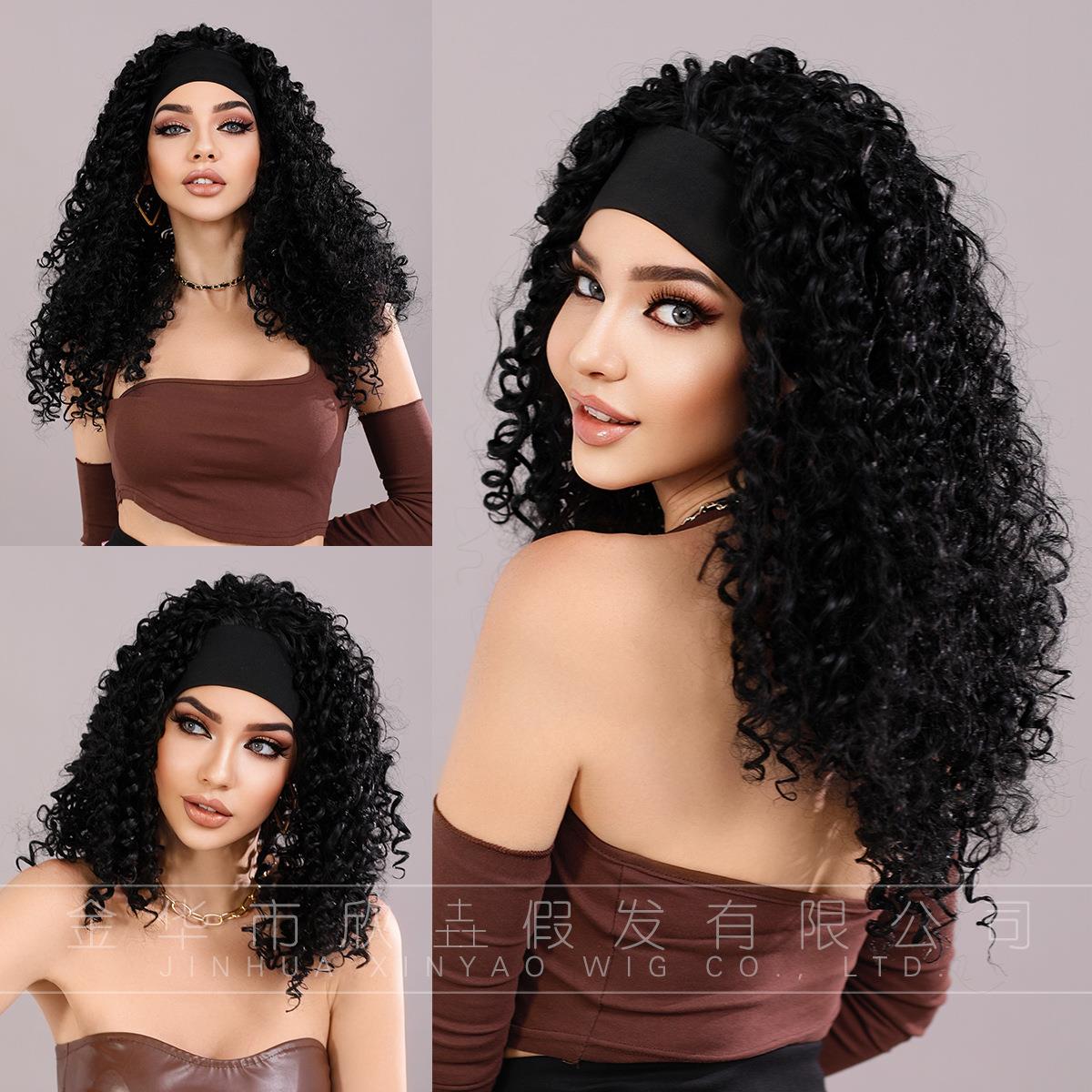 黑人女头巾假发 非洲小卷发 发带假发 Kinky Curly Headband Wigs