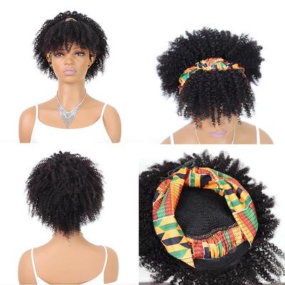 真人发非洲卷发头巾假发头套 Human Hair Afro Kinky Curly Wigs