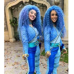cosplay假发 星光继承者万圣节假发女长卷发蓝色动漫假发化纤头套