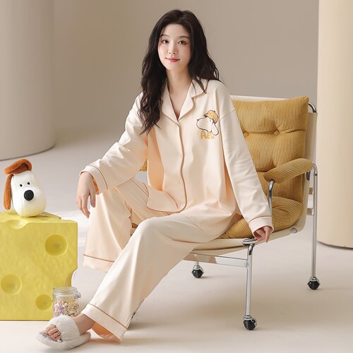 纯棉女士可外穿开衫卡通睡衣套装