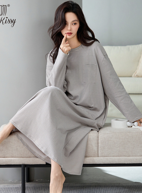 Huggy Kissy 2025新款舒适宽松睡裙女士春秋款长袖连衣裙居家服