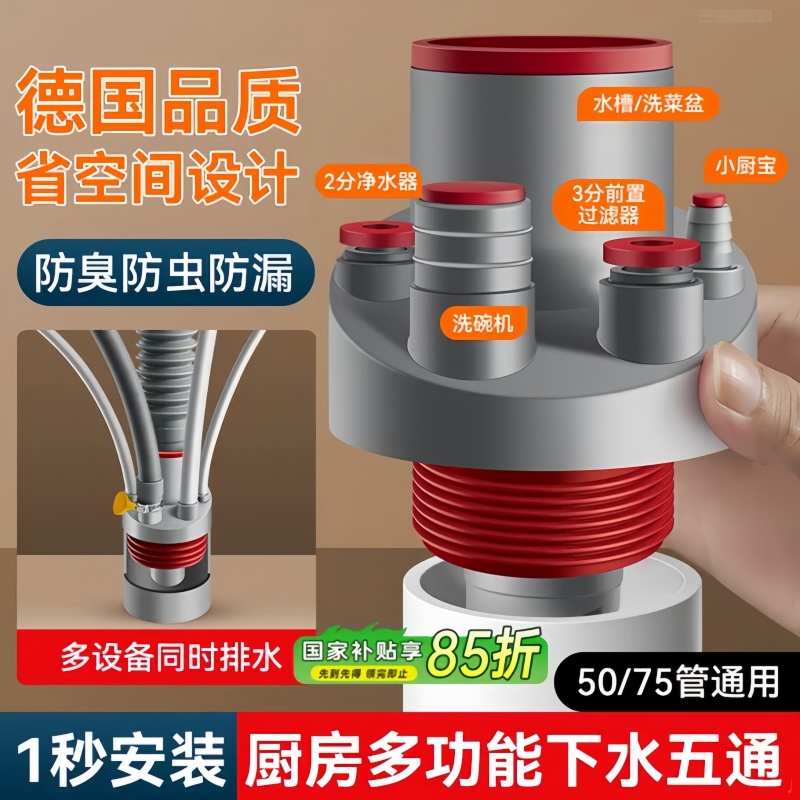 厨房多功能下水通用防臭三通