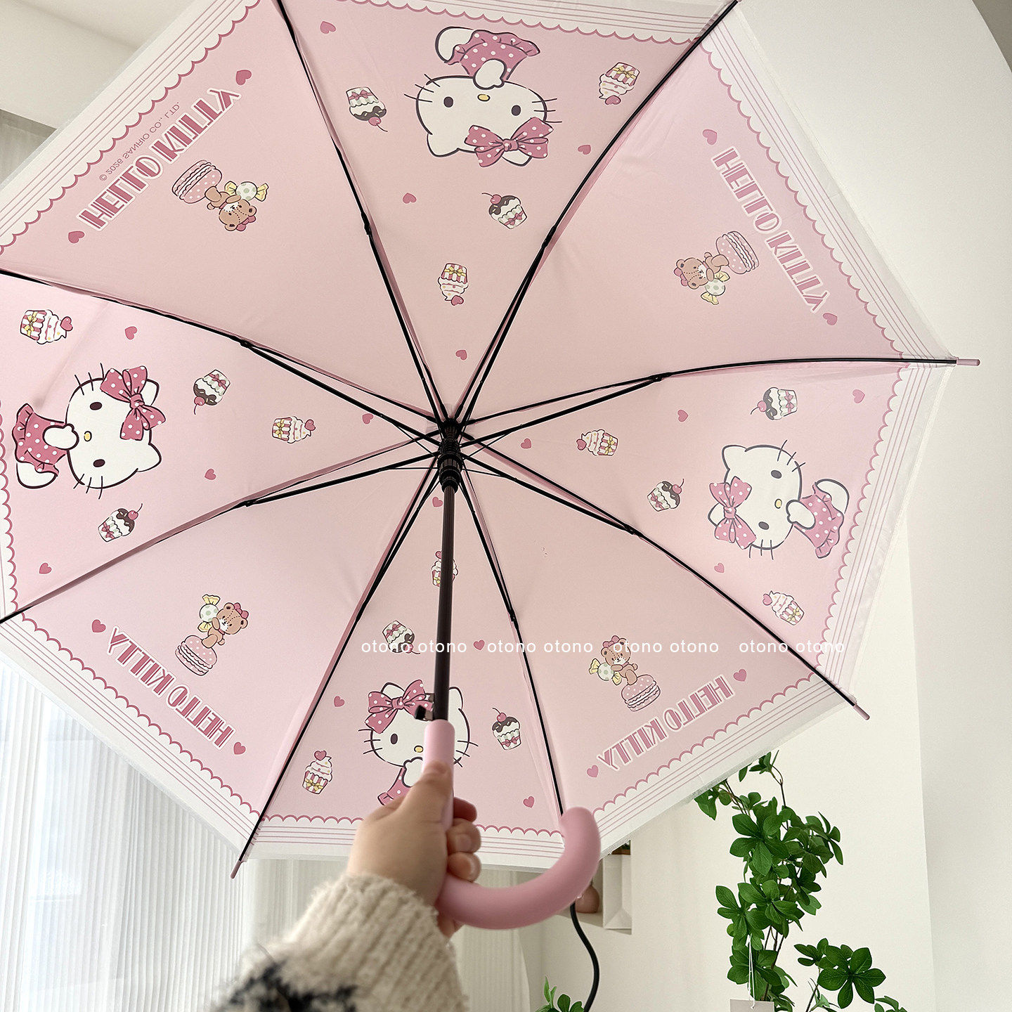 正版粉色hellokitty可爱KT猫直杆伞少女心HelloKT猫透明长柄雨伞