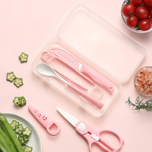 宝宝辅食剪刀外带婴儿宝宝专用食品级陶瓷剪刀套装儿童AD剪肉工具