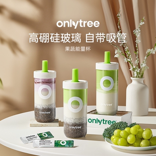 onlytree果蔬能量杯高硼硅透明650ml吸管玻璃水杯