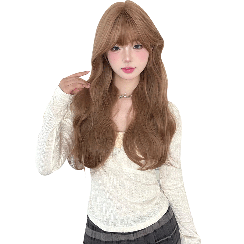 说鹿家假发女长发夏季全头套式橘色大波浪长卷发假发lolita假发