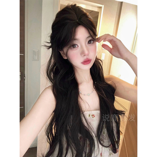 说鹿假发女日常新款长卷发八字刘海黑茶色自然逼真全头套