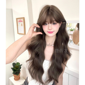 说鹿【网感美女】假发女长卷发lolita自然网红日常齐刘海全头套式