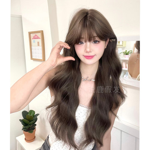 说鹿【网感美女】假发女长卷发lolita自然网红日常齐刘海全头套式