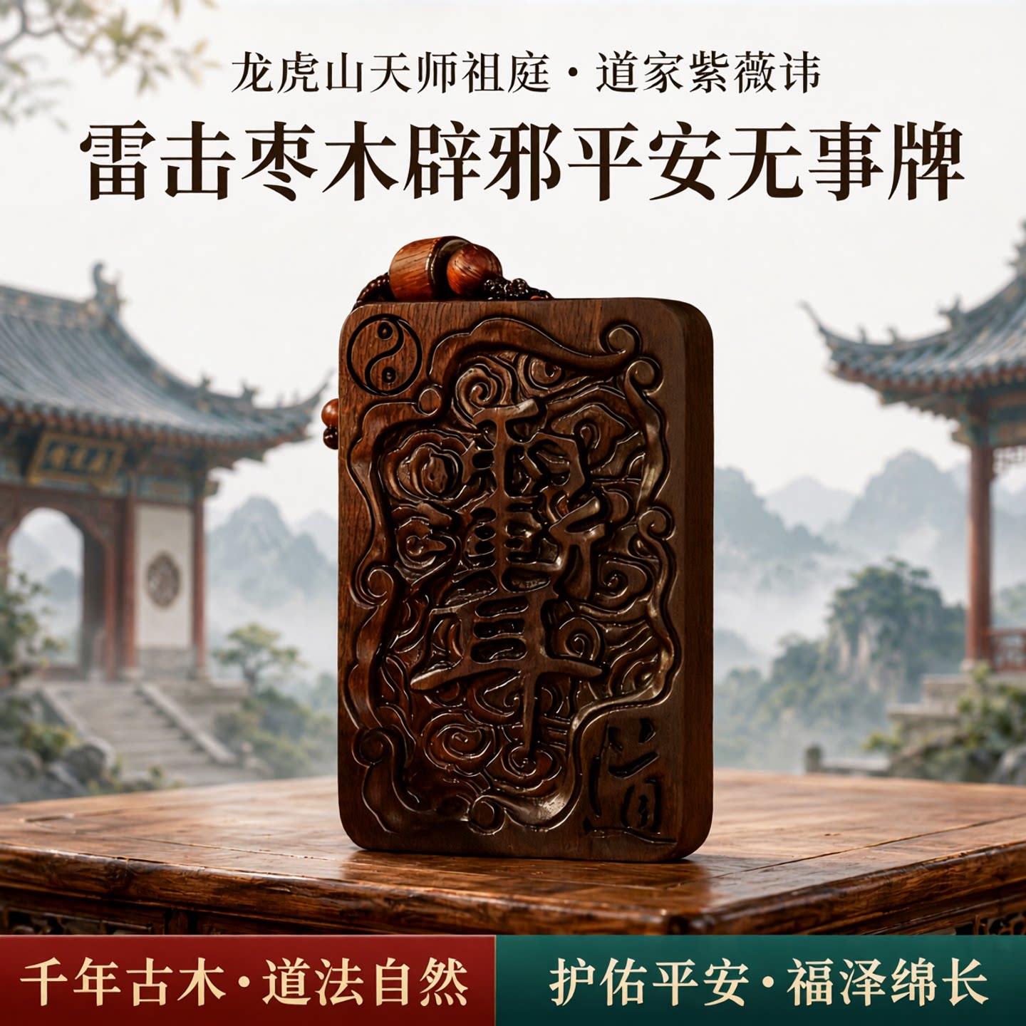 龙虎山天师祖庭雷击枣木老料道家紫薇讳辟X平安吊坠无事牌挂件护S