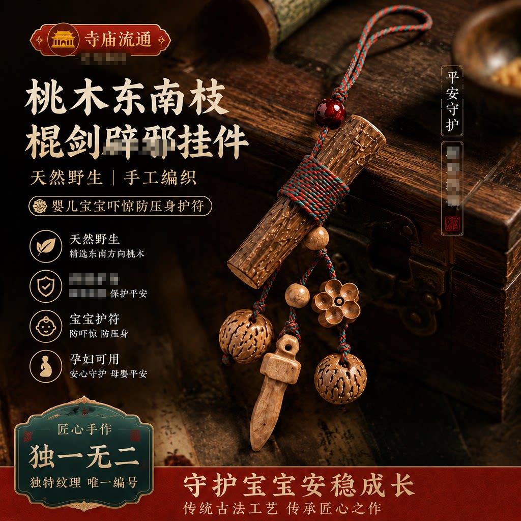 桃木东南枝棍剑邪挂件平安护符