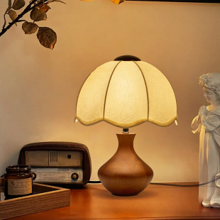 饰床头灯 复古简约实木中古设计师客厅书房书桌装 法式 台灯卧室美式