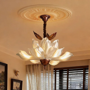 法式卧室灯中古花瓣宋氏美学吊灯亚克力新款复古禅意餐厅客厅灯具