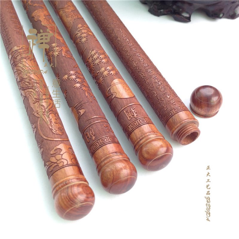 优质非洲酸枝木圆头螺口带雕刻长