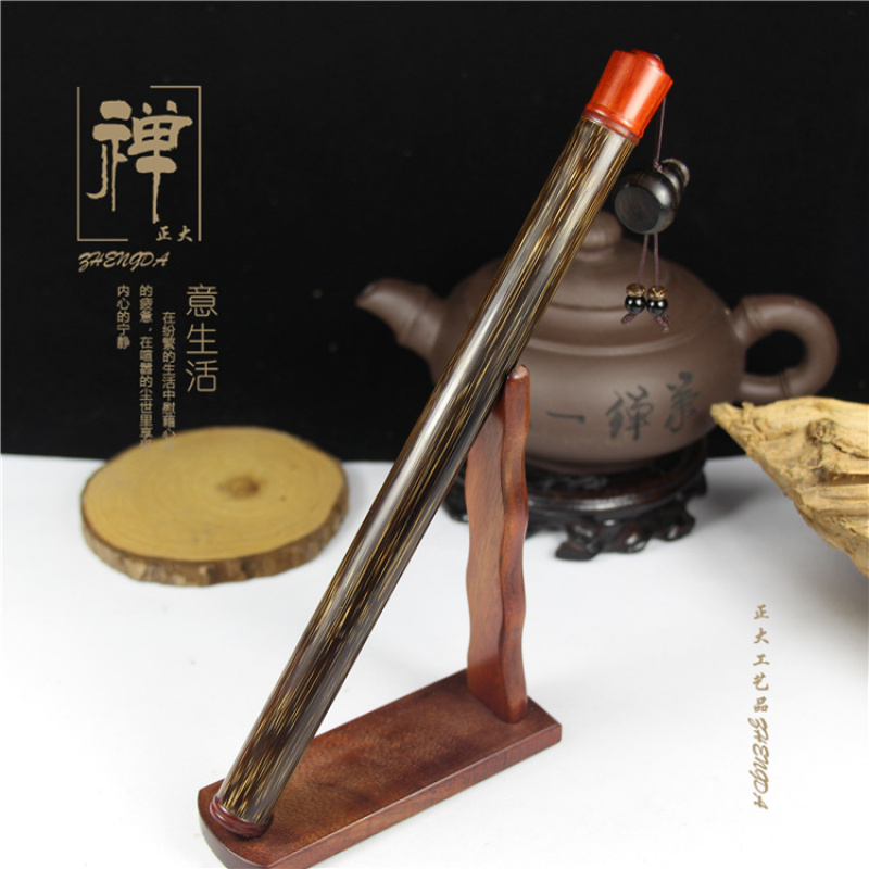 正大金丝竹镶科檀木长款香筒带葫