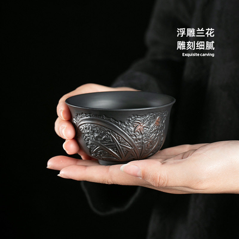 紫陶茶杯主人杯单杯大号防烫纯手工高端紫砂功夫茶具品茗杯盏紫沙