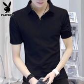 休闲纯棉翻领Polo衫 花花公子黑色短袖 上衣服夏季 薄款 t恤男士 半袖