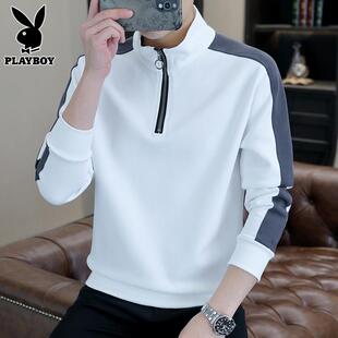 花花公子半拉链卫衣男士春秋季新款潮流休闲长袖t恤高领打底衫男