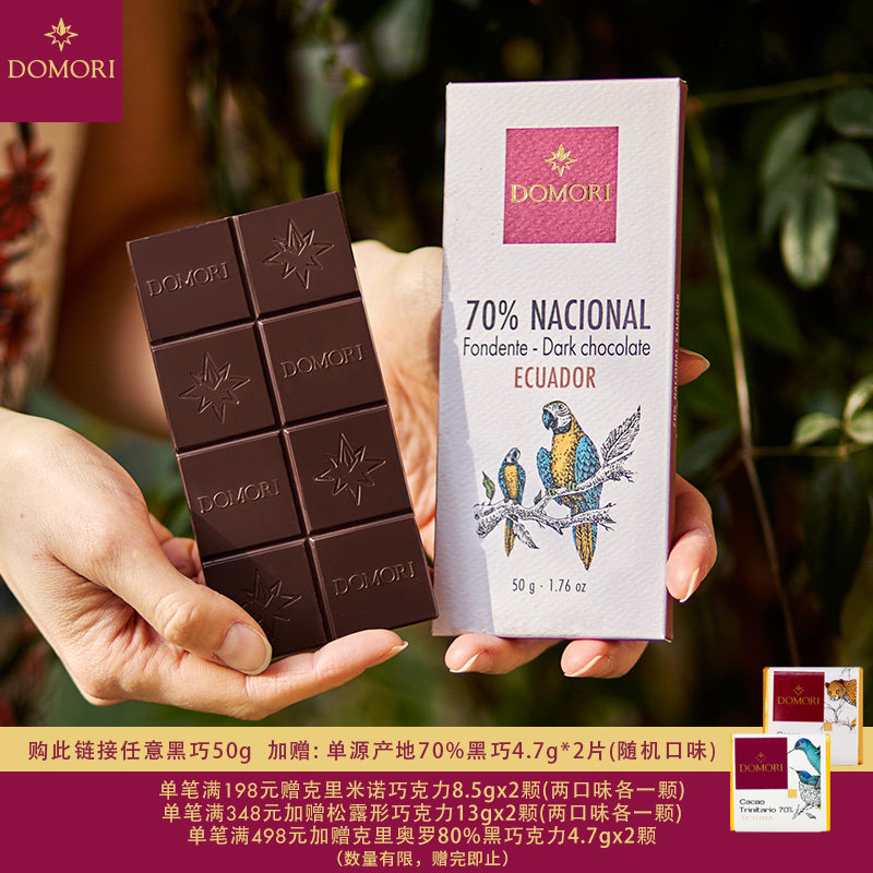 Domori 70%单源产地黑巧克力50g大块意大利进口圣诞节生日送礼