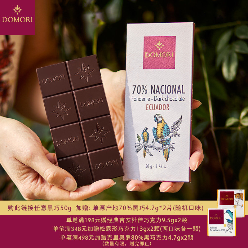 Domori 70%单源产地黑巧克力50g大块意大利进口圣诞节生日送礼