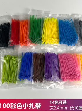 彩色尼龙扎带 2x100 蓝红黄绿橙黑白桃红 小迷你塑料扎带2.4mm宽