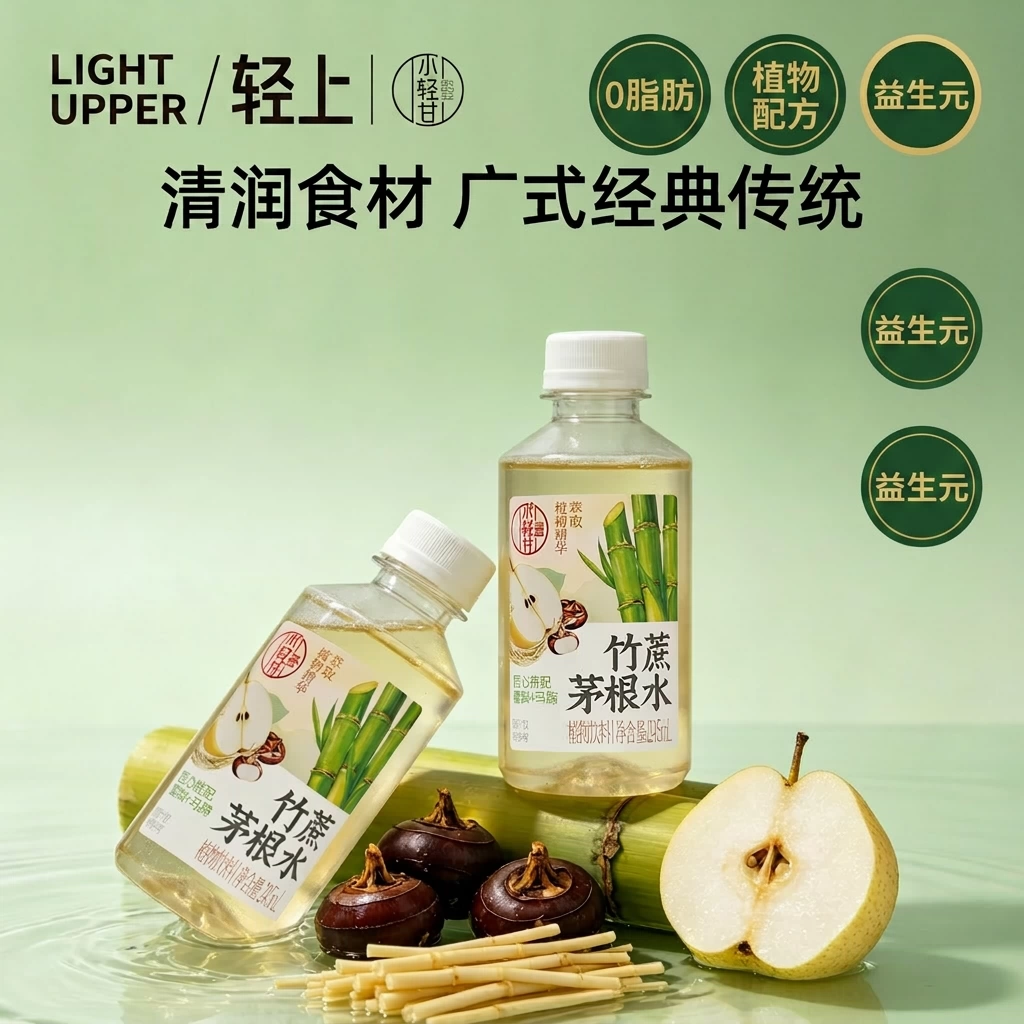 轻上竹蔗茅根水甘蔗汁马蹄水益生元0脂肪植物饮料清润饮品