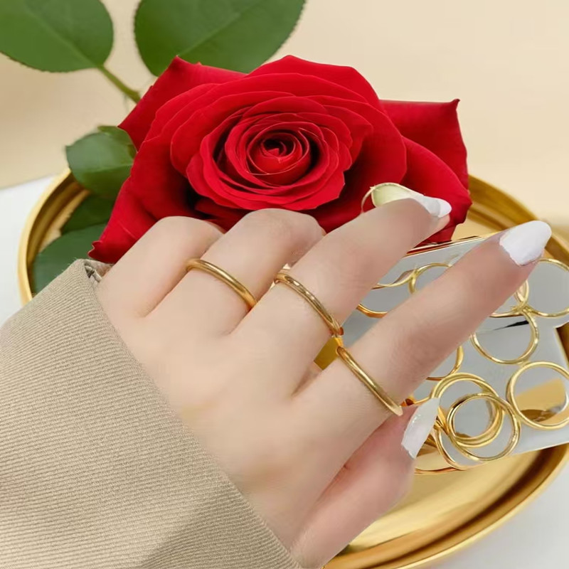 素圈戒指女不掉色古法实心沙金指环仿真金素戒通勤送闺蜜女友礼物