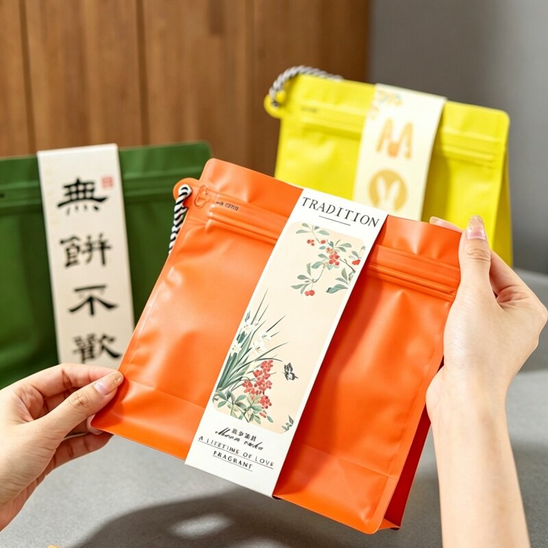 中秋节月饼包装袋新款冰皮蛋黄酥饼干挂绳自封八边铝箔烘焙礼品袋