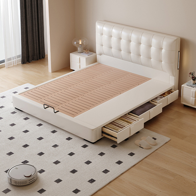 Casa Relax华夫格箱体储物床小户型实木榻榻米带抽屉式榉木排骨架