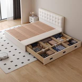 Casa Relax华夫格全实木榻榻米落地储物床榉木静音排骨架定制尺寸