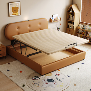 Casa气压储物功能床可升降床头实木床软包双人床山毛榉排骨架定制