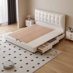 Casa Relax华夫格箱体储物床小户型实木榻榻米带抽屉式榉木排骨架