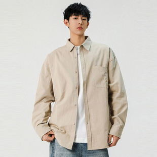 宽松休闲短袖 衬衫 男士 吾一白春秋季 长袖 男生美式 工装 衬衣 2025新款