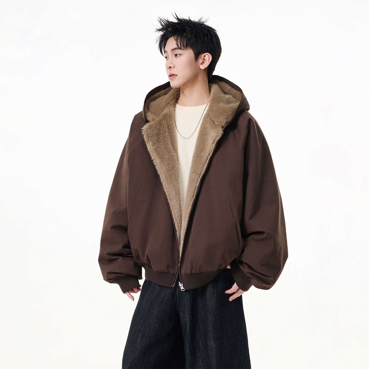 吾一白冬季加厚2025新款男生美式宽松双面穿棉衣男士绒毛保暖外套,男装,棉衣,淘宝优惠券,粉丝福利购,淘宝优惠卷