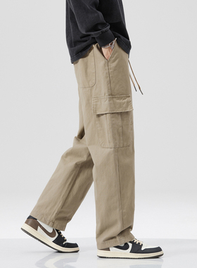 吾一白春秋2025新款男生美式复古宽松直筒裤子休闲百搭男士工装裤