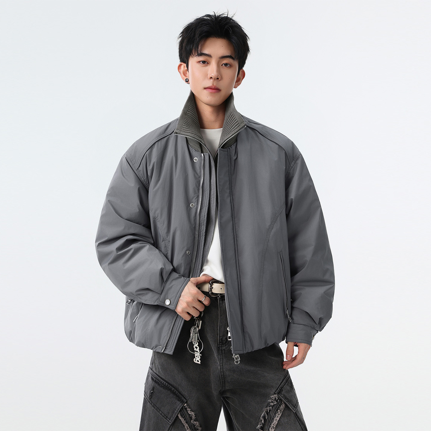 吾一白awhite男生假两件羽绒服